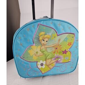Disney Store Tinker Bell Rolling Suitcase Blue Glitter Kids Luggage Pixie Hollow